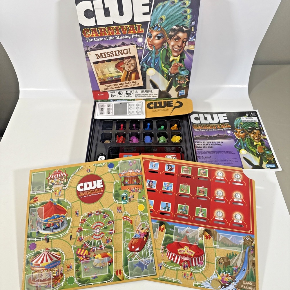 Hasbro Clue Carnival Board Game Kids Ages 5+ Multicolor Mystery Detective Case